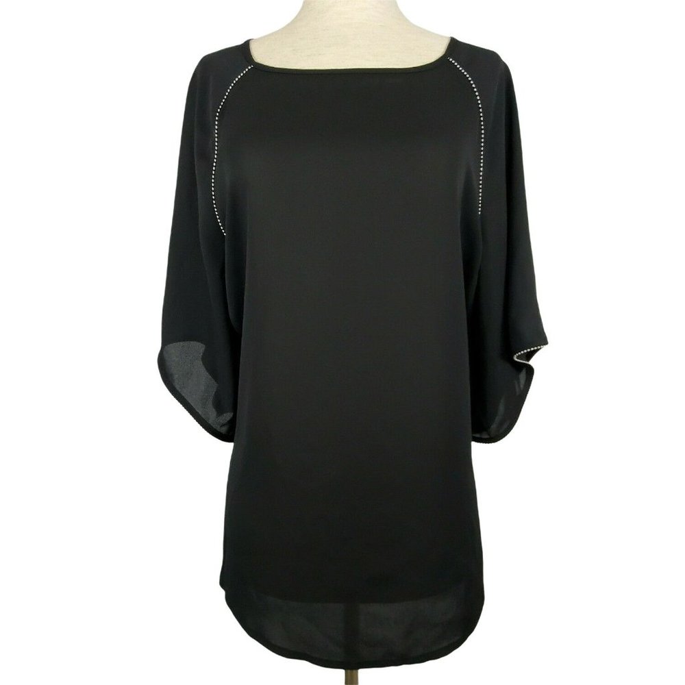 Worthington Women tops sz M Black sheer career office bell short sleeves